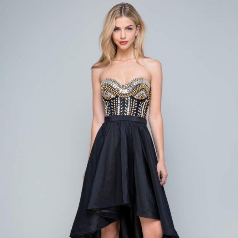 Bebe NWT Beaded Gown Hi Low Mesh Corset Bustier Cocktail Dress  Sz 4